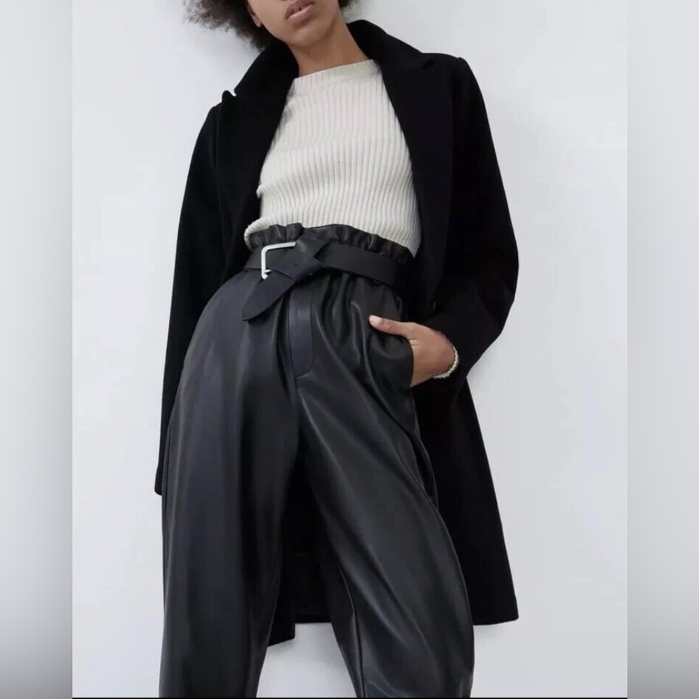 ZARA CHESTERFIELD WOOL BLEND COAT Elegant Black Women's Coat Size XS